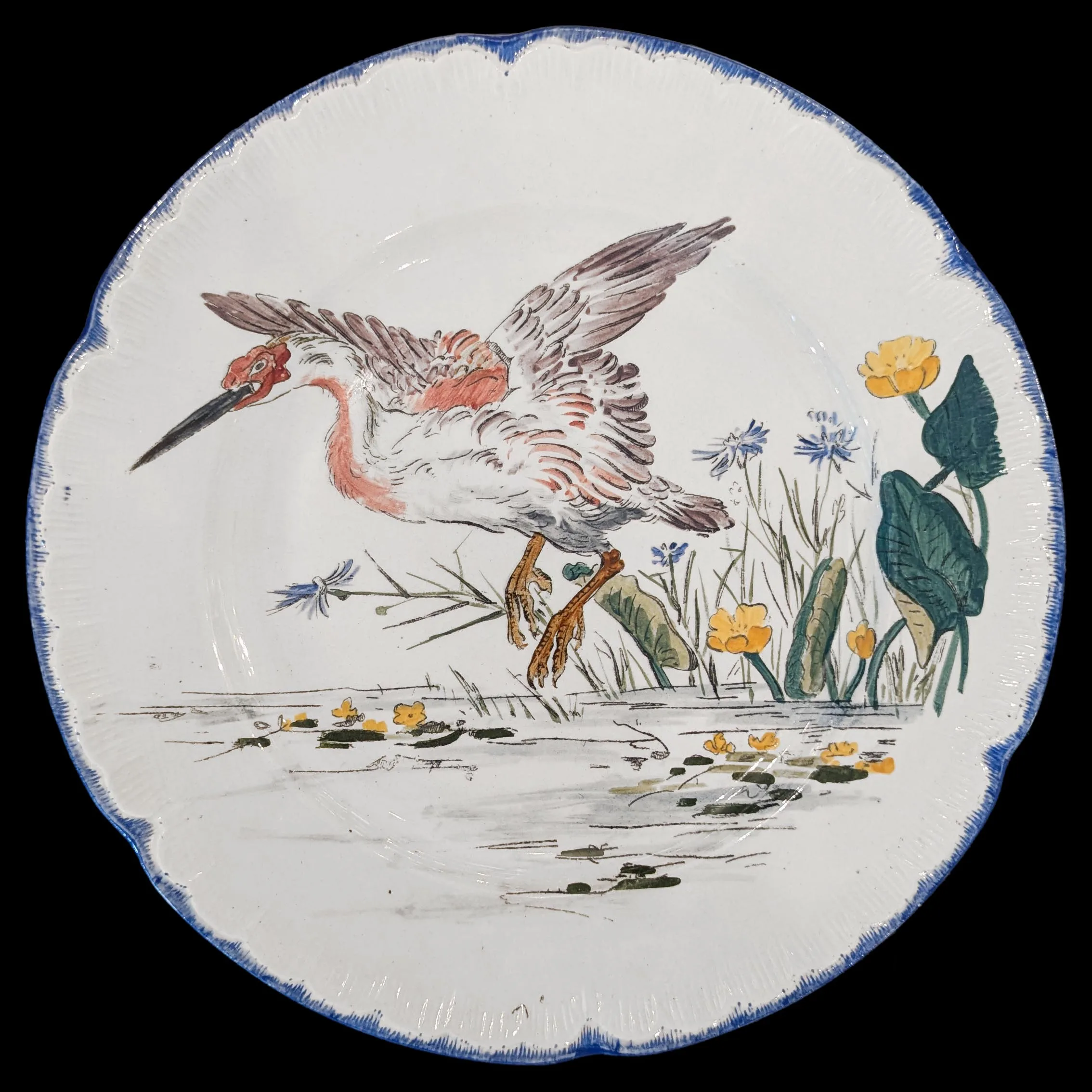 Assiette de table, service aux oiseaux, fa&iuml;ence fine peint main, Choisy-le-Roi, vers 1900