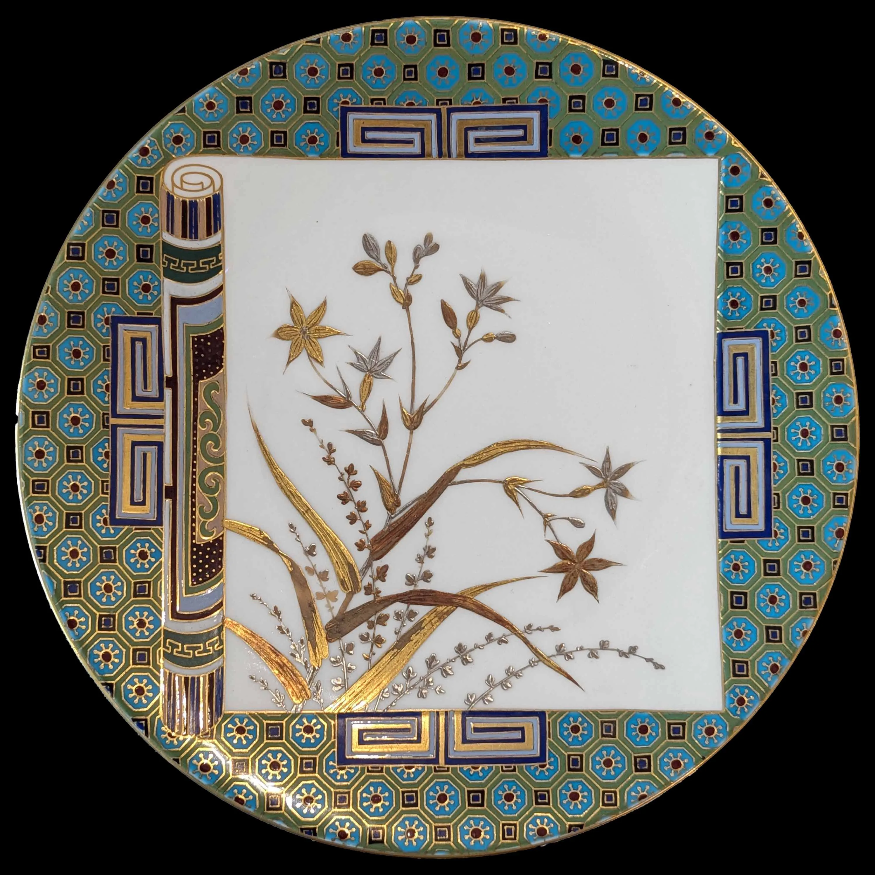 Assiette à décor sinisant, porcelaine peint main et doré, manufacture de Minton, circa 1880-1890