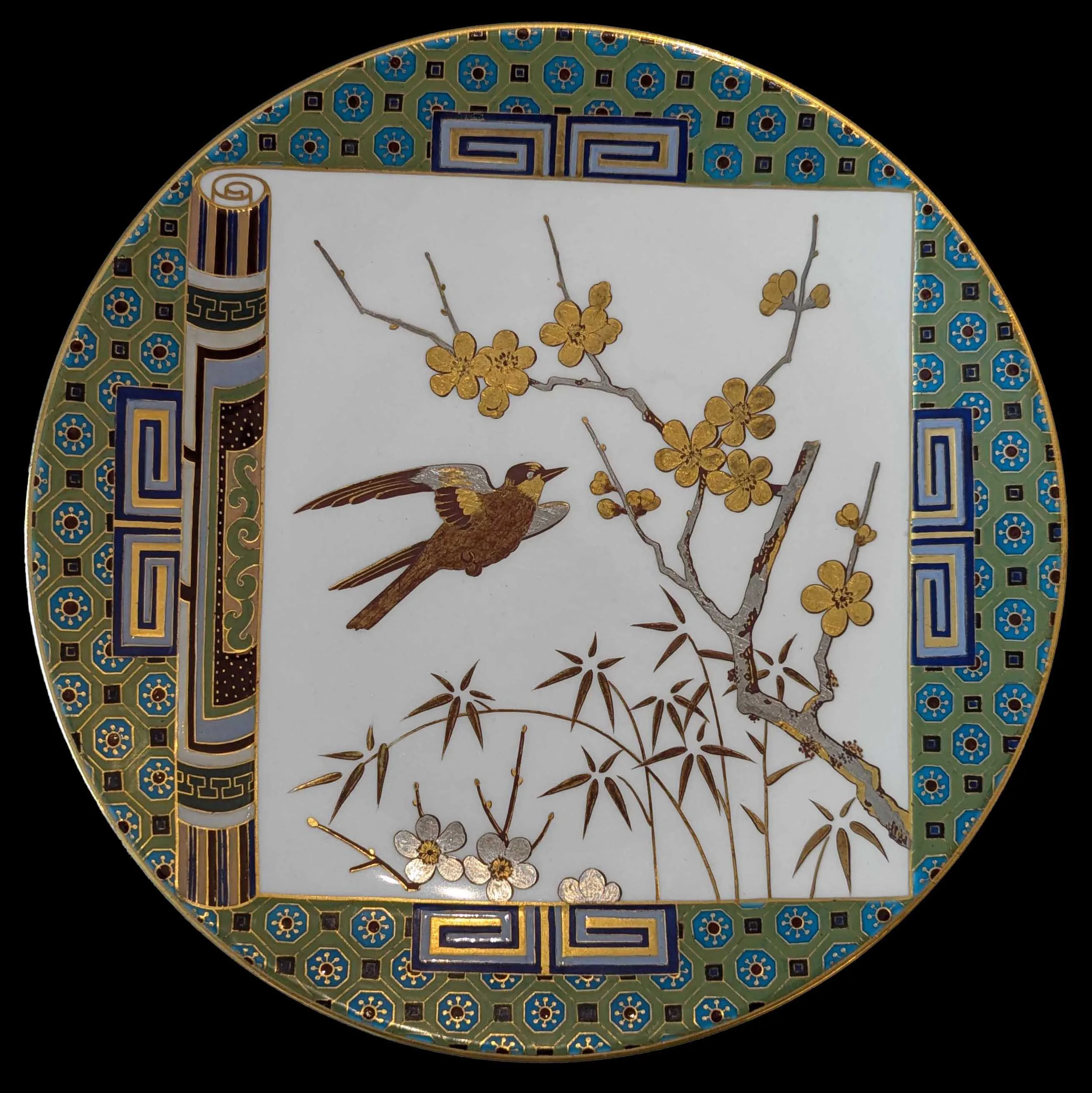 Assiette à décor sinisant, porcelaine peint main et doré, manufacture de Minton, circa 1880-1890