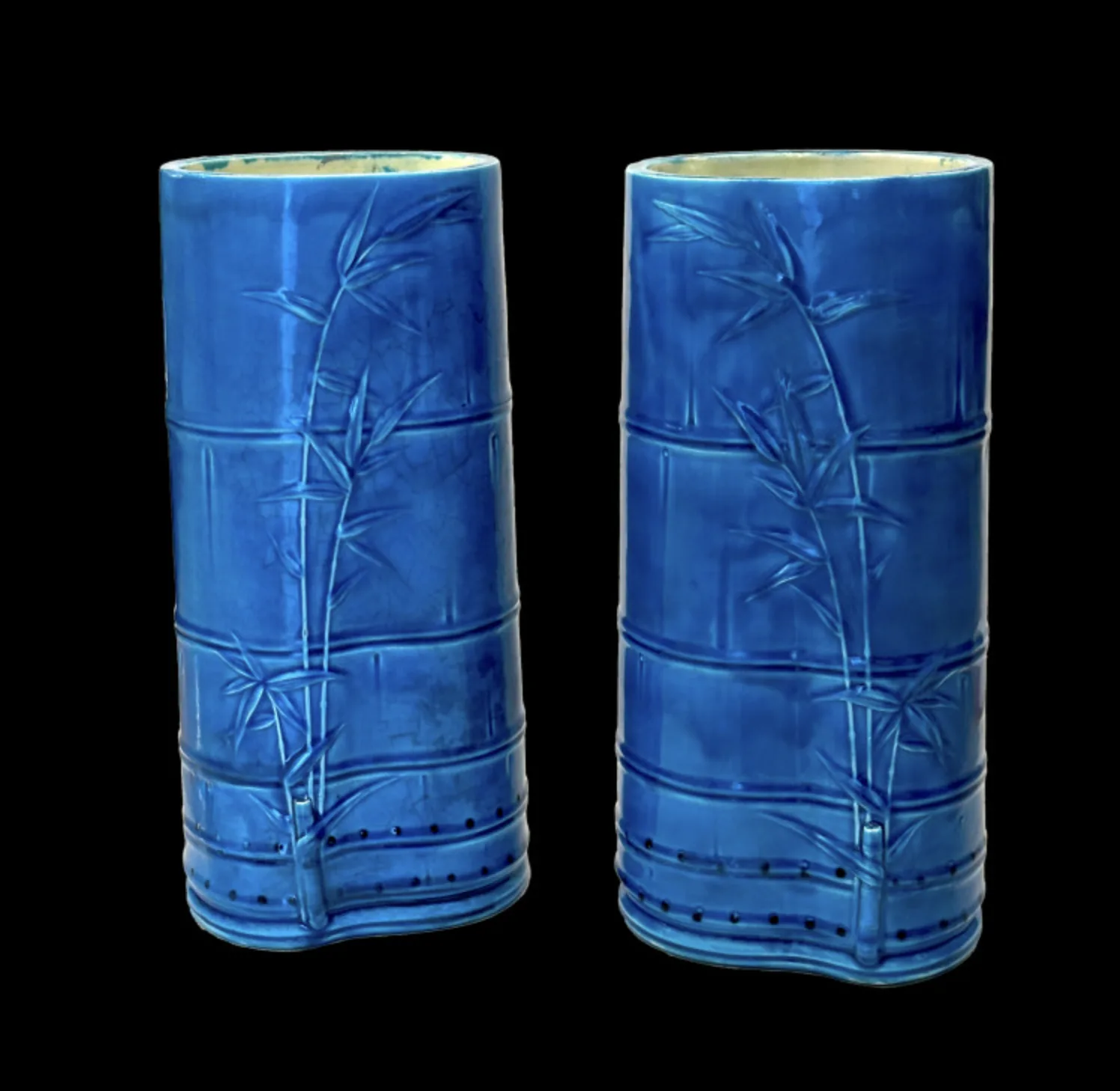 Paire de vase japonisant en forme de bambou, Christopher Dresser pour la manufacture de Minton, fin XIXe siècle