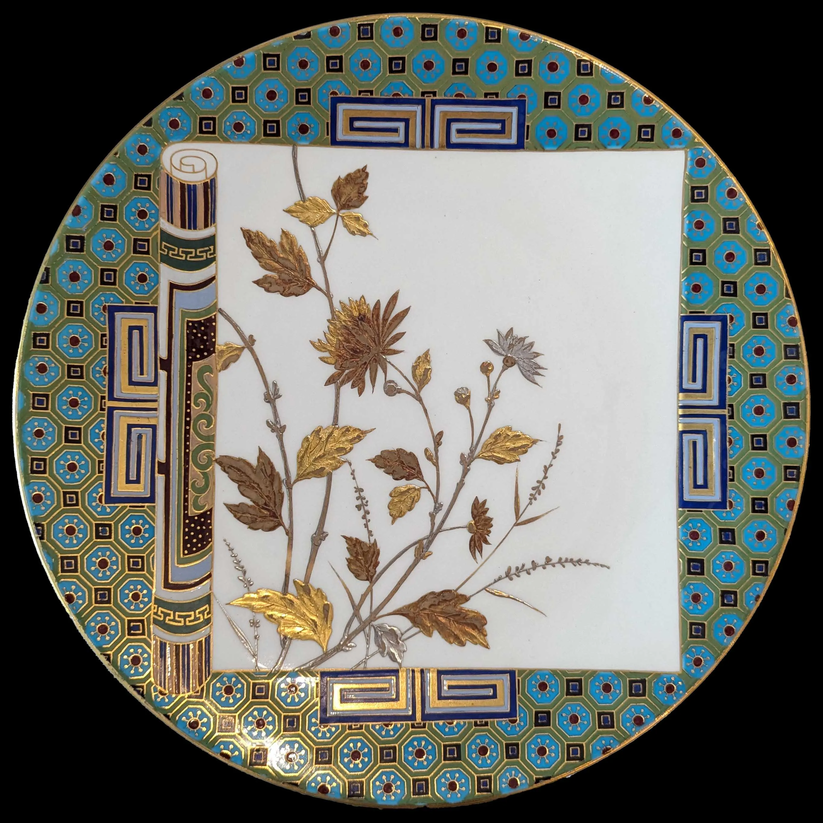 Assiette à décor sinisant, porcelaine peint main et doré, manufacture de Minton, circa 1880-1890