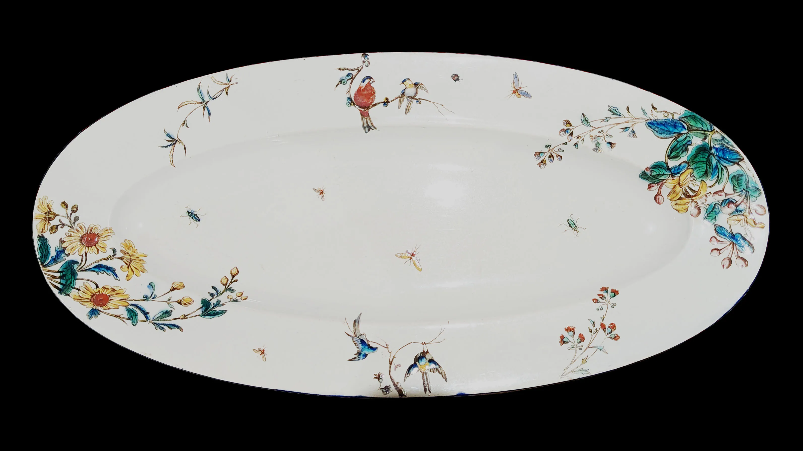Grand plat oval du service Nella, manufacture de Vieillard, Bordeaux, fa&iuml;ence fine, circa 1880