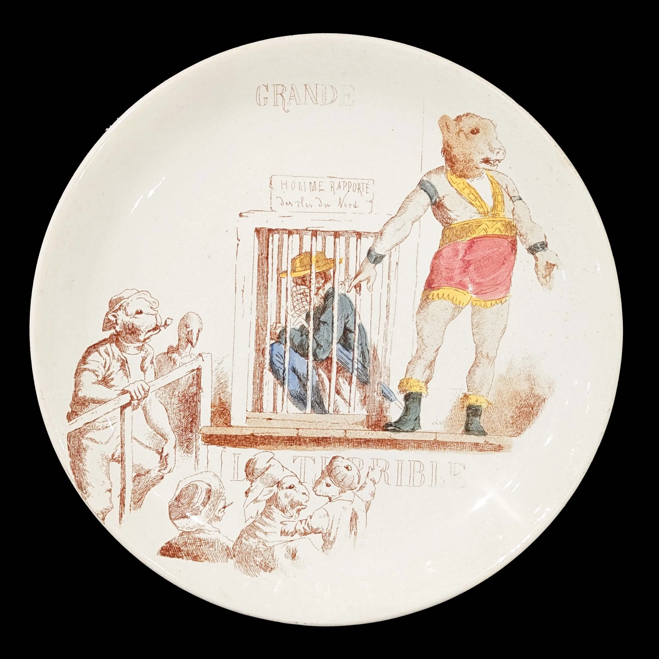 Assiette de la s&eacute;rie ''Le Monde renvers&eacute;", manufacture Vieillard, fa&iuml;ence, circa 1870