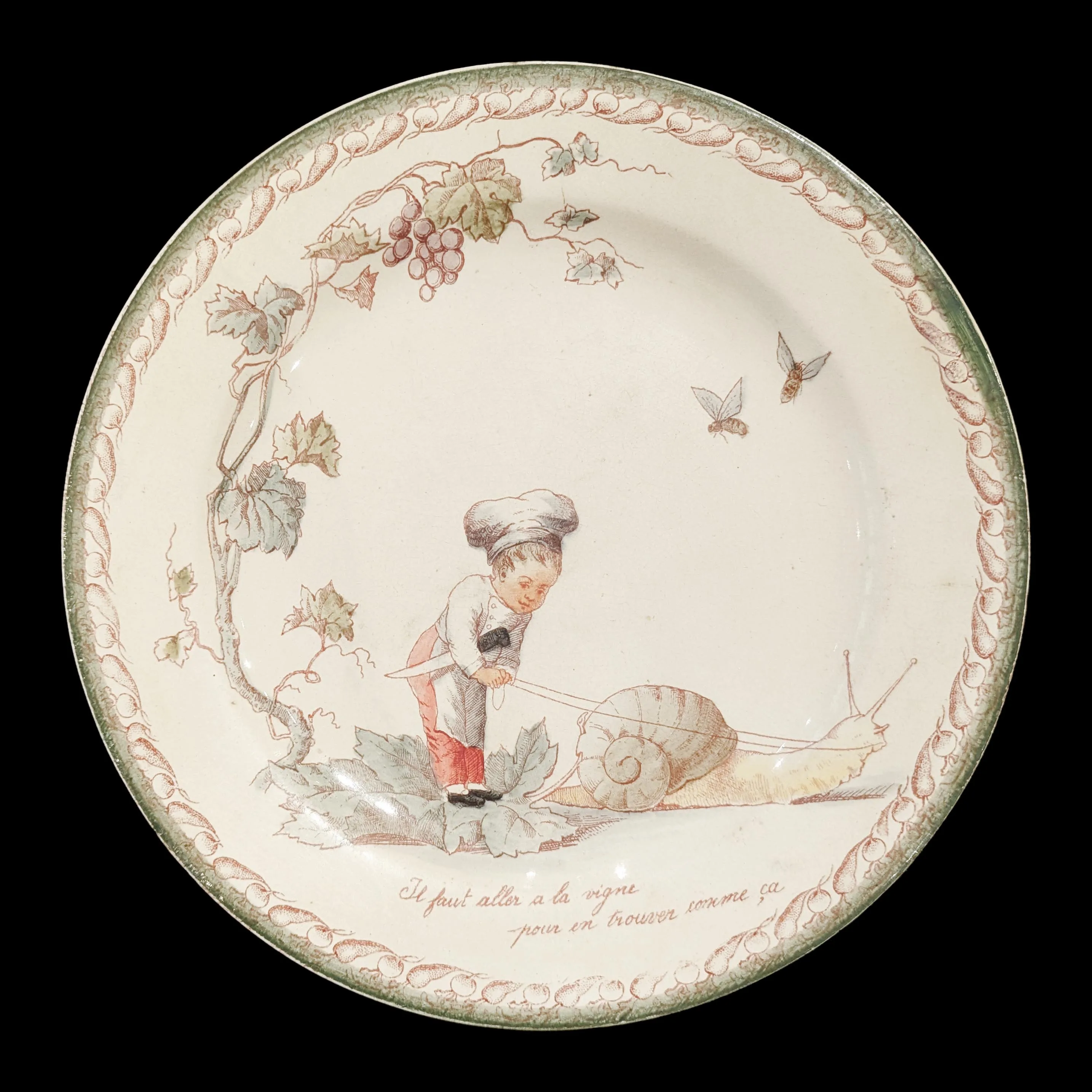 Assiette de la s&eacute;rie "Le Petit Cuisinier", manufacture Vieillard, fa&iuml;ence, circa 1870